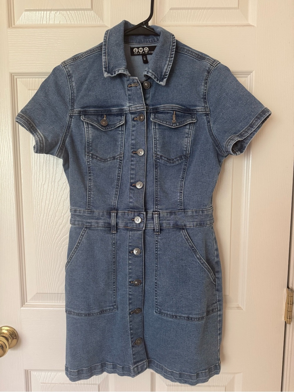 Blue Denim Button-Up Short Sleeve Dress